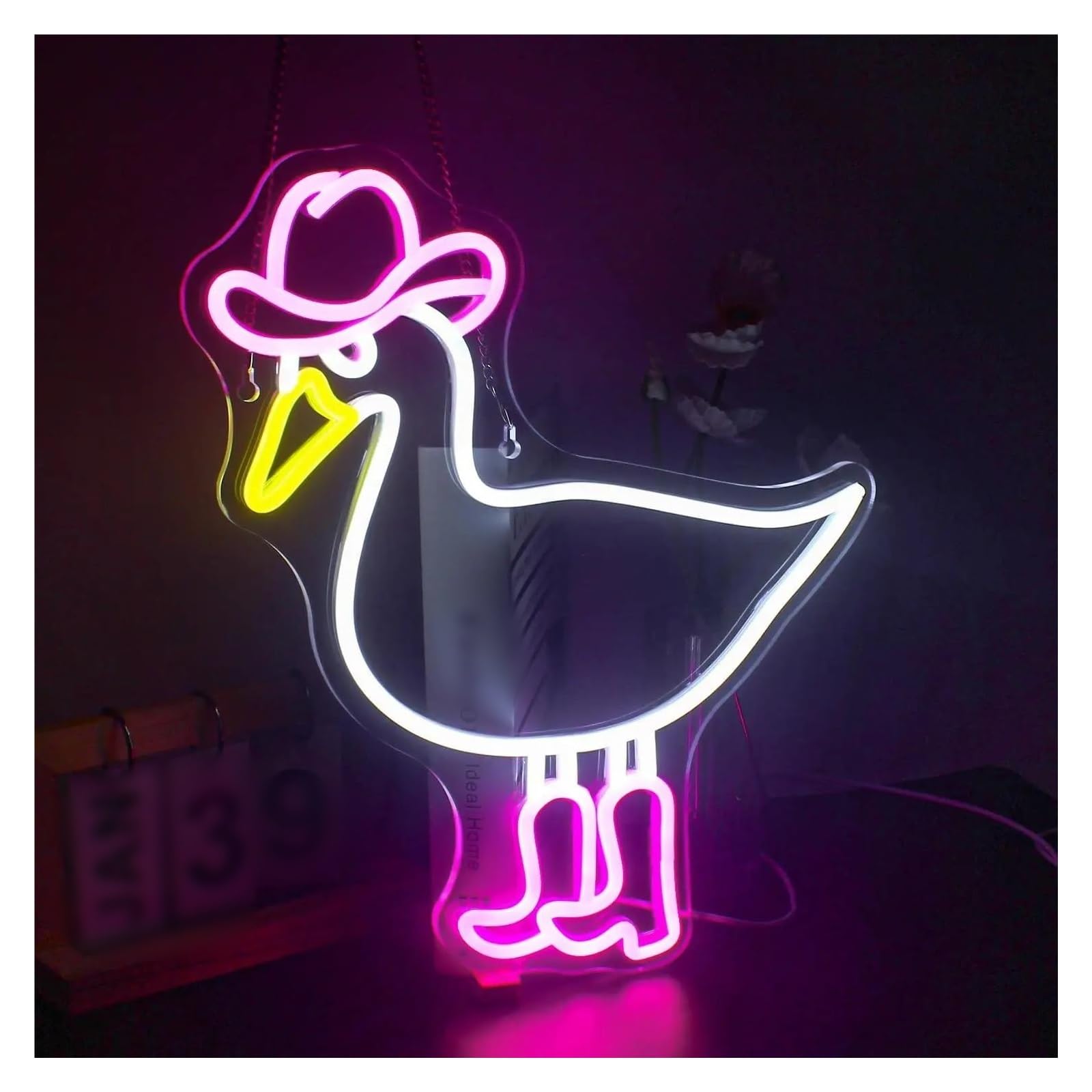 LEMST Signs Lamp Cowboy Goose Neon Sign, Cowboy Duck Neon Decoration, Cowboy Room Decor, Western Cowboy Style 32.5x38cm