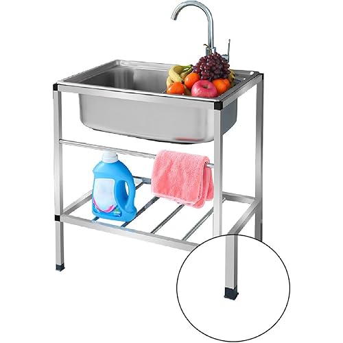 Free Standing Stainless-Steel Single Bowl Commercial Restaurant Kitchen Sink Set Outdoor Sink with Storage Shelve, Portable Utility Sink Washing Hand Basin for Laundry Tub Backyard Garage (C (Col
