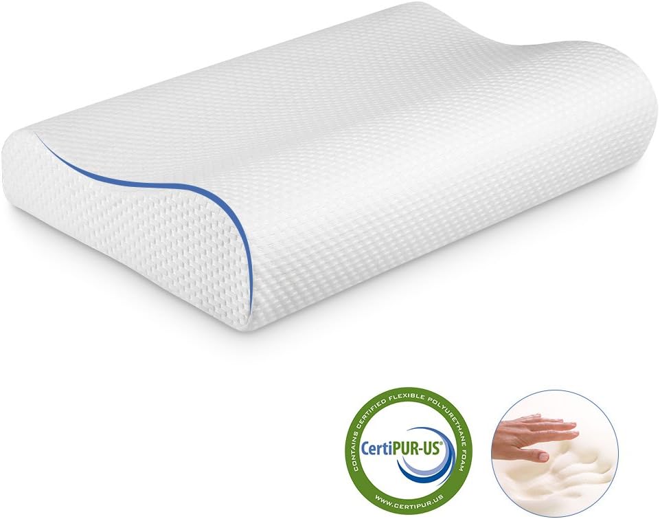 LANGRIA Contour Memory Foam Pillow for Sleeping, Neck Support Orthopedic Cervical Bed Pillow for Back, Stomach & Side Sleepers, Breathable and Washable Mesh Knit Cover (White)