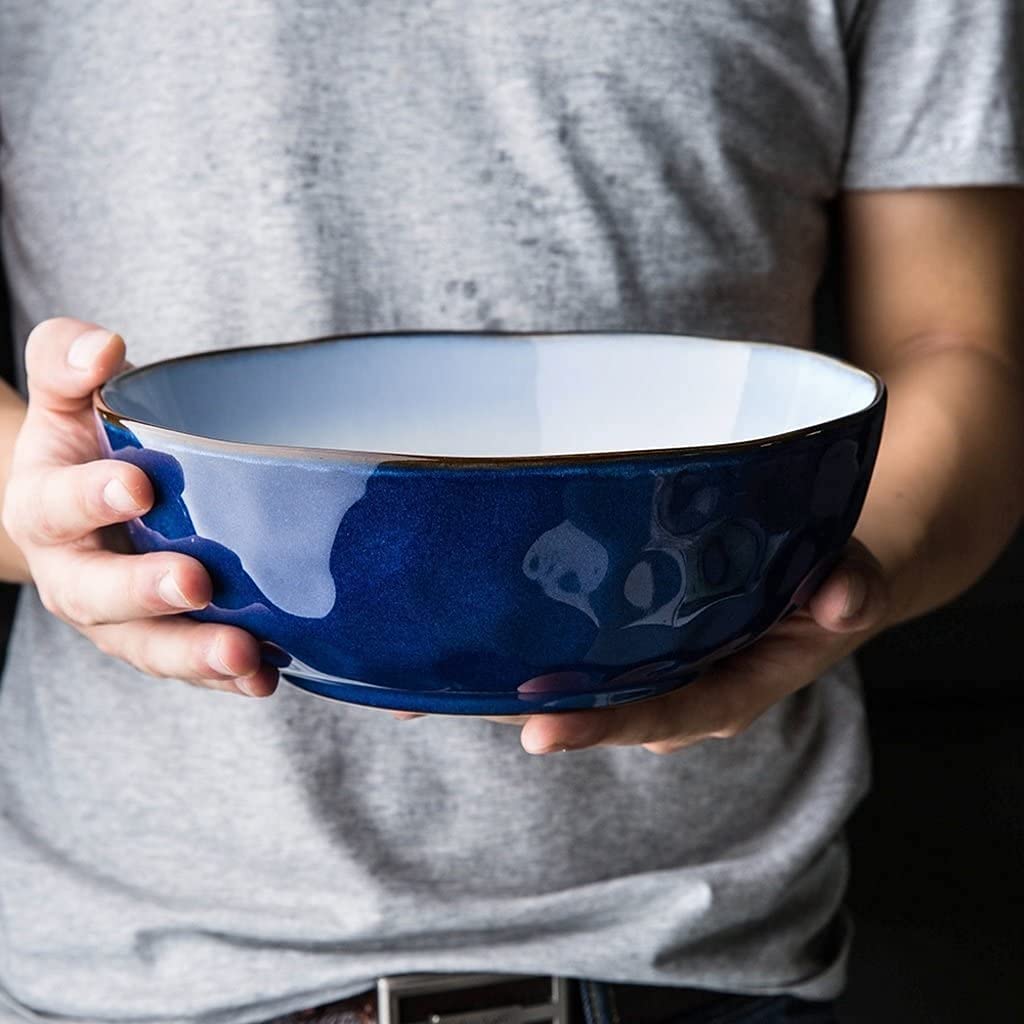 陶器食器、シックなブルー柄磁器ディナーセット セラミックボウル