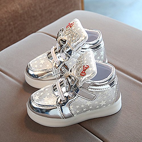 Toddler Girls Light Up Flat Sneakers Sequins Slip On Loafers Flashing LED Casual Squeaky Star Luminous Shoes4