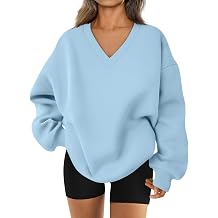 KIKX0DE Oversized V Neck Sweatshirt Women Casual Fleece Pullover Sweaters Preppy Cute Long Sleeve Sweat Shirts Tops