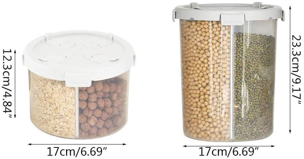 Dispenser di cereali da cucina in plastica con 4 griglie per farina, grano, riso, scatola portaoggetti grigia con coperchio sigillato per contenitore per alimenti secchi nization domestico