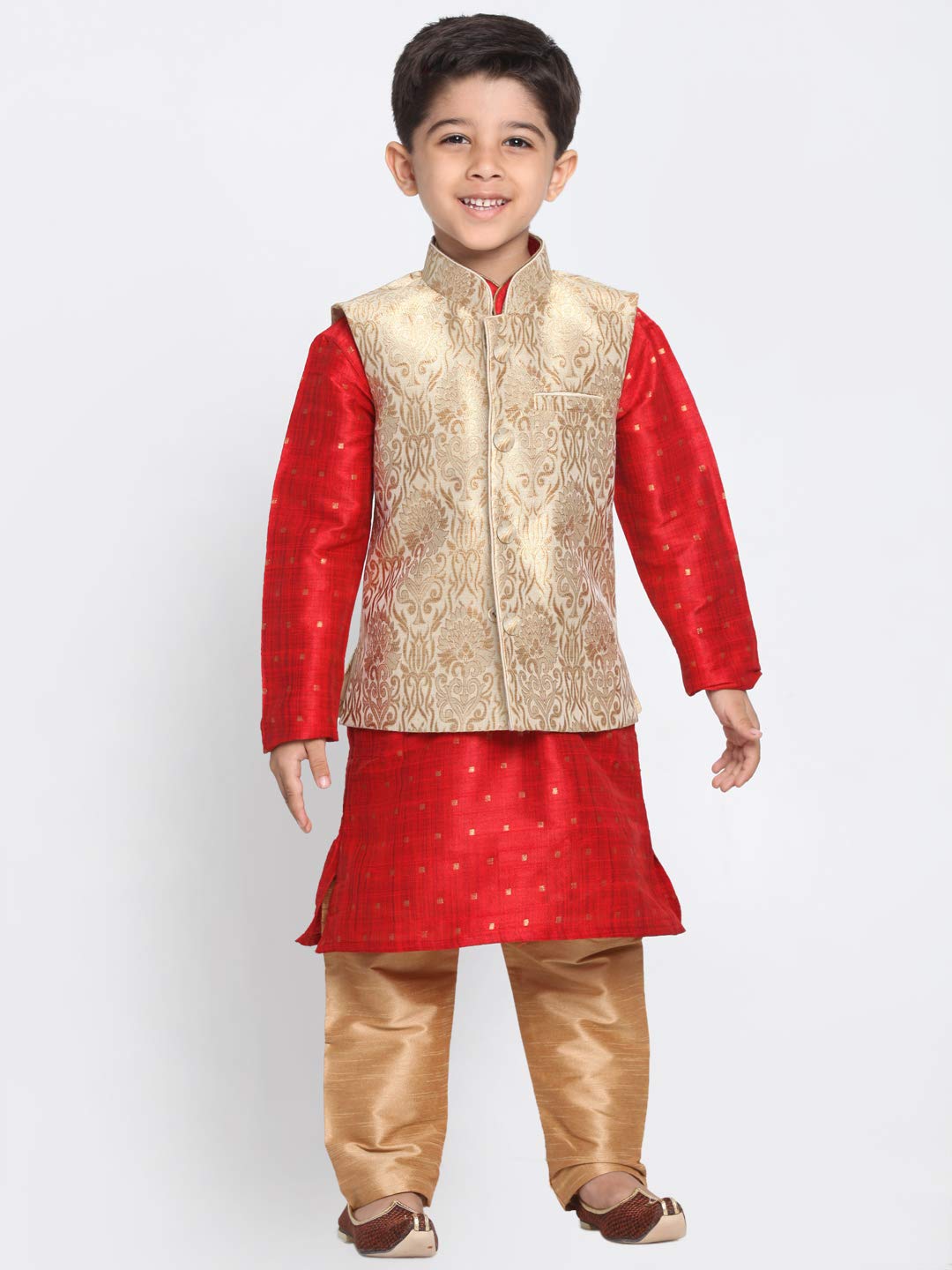 Jbn Creation Boys' Maroon And Gold Silk Blend Kurta, Ethnic Jacket And Pyjama Set_Vasbj024Rgnbk023Manprg_36
