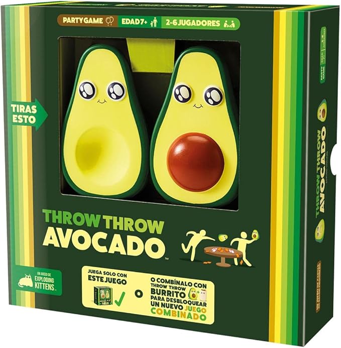 Exploding Kittens | Throw Throw Avocado | Juego para Fiestas de Balón Prisionero para Todas Las Edades | A Partir de 7 Años | De 2 a 6 Jugadores | 15 Minutos por Partida | Español