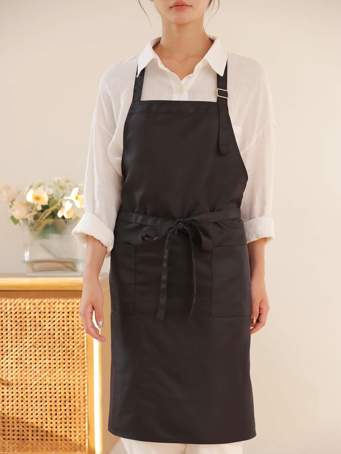 Adjustable Bib Apron Chef Aprons for Men Women Kitchen Cooking Restaurant BBQ Painting Crafting with 2 Pockets - Image 4