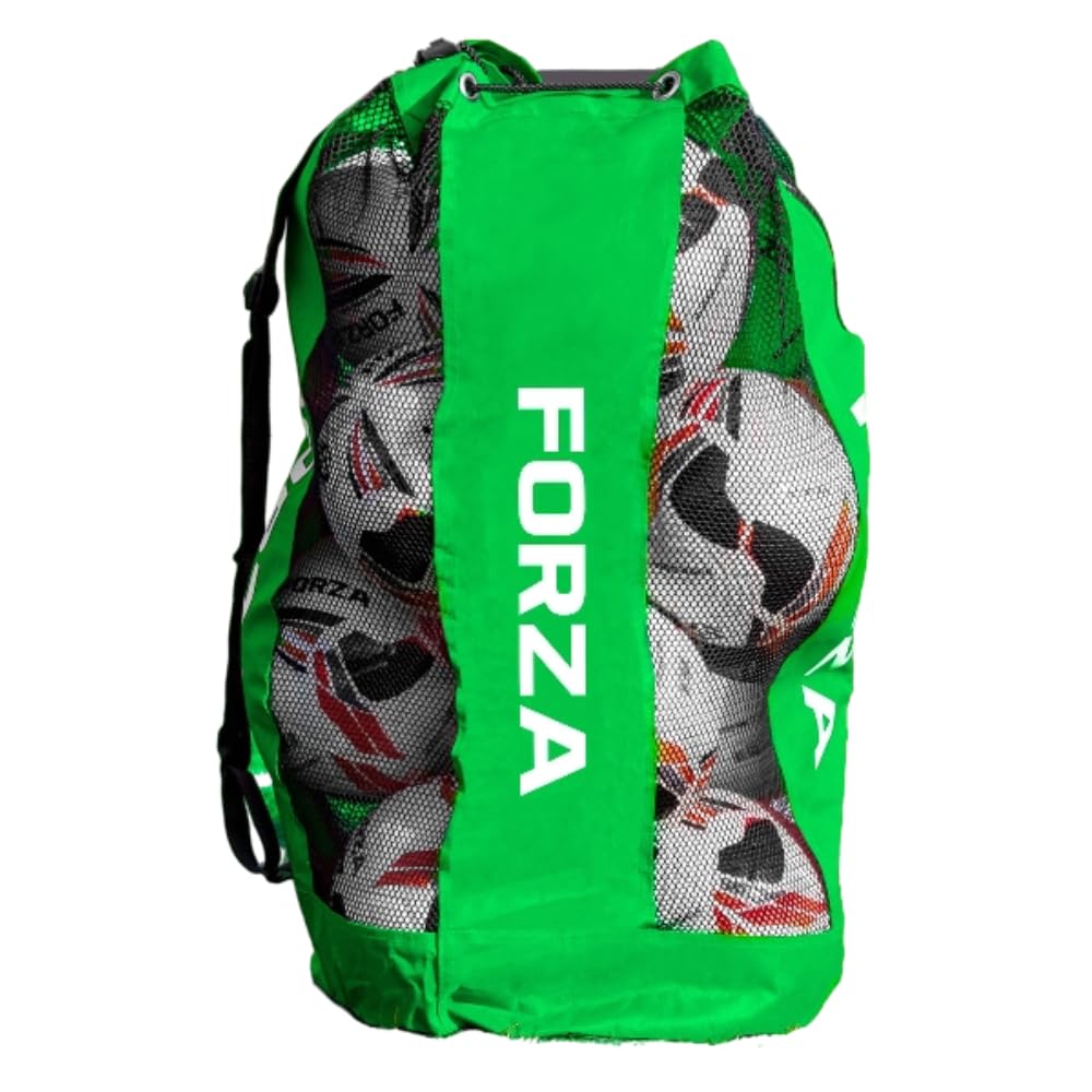 FORZA Premier Ball Carry Bag | Drawstring Football, Basketball, Netball & Volleyball Mesh Bag | 5 Colours - Heavy Duty Equipment Holdall | 12 Ball Capacity - New and Improved Design 2026 (Green)