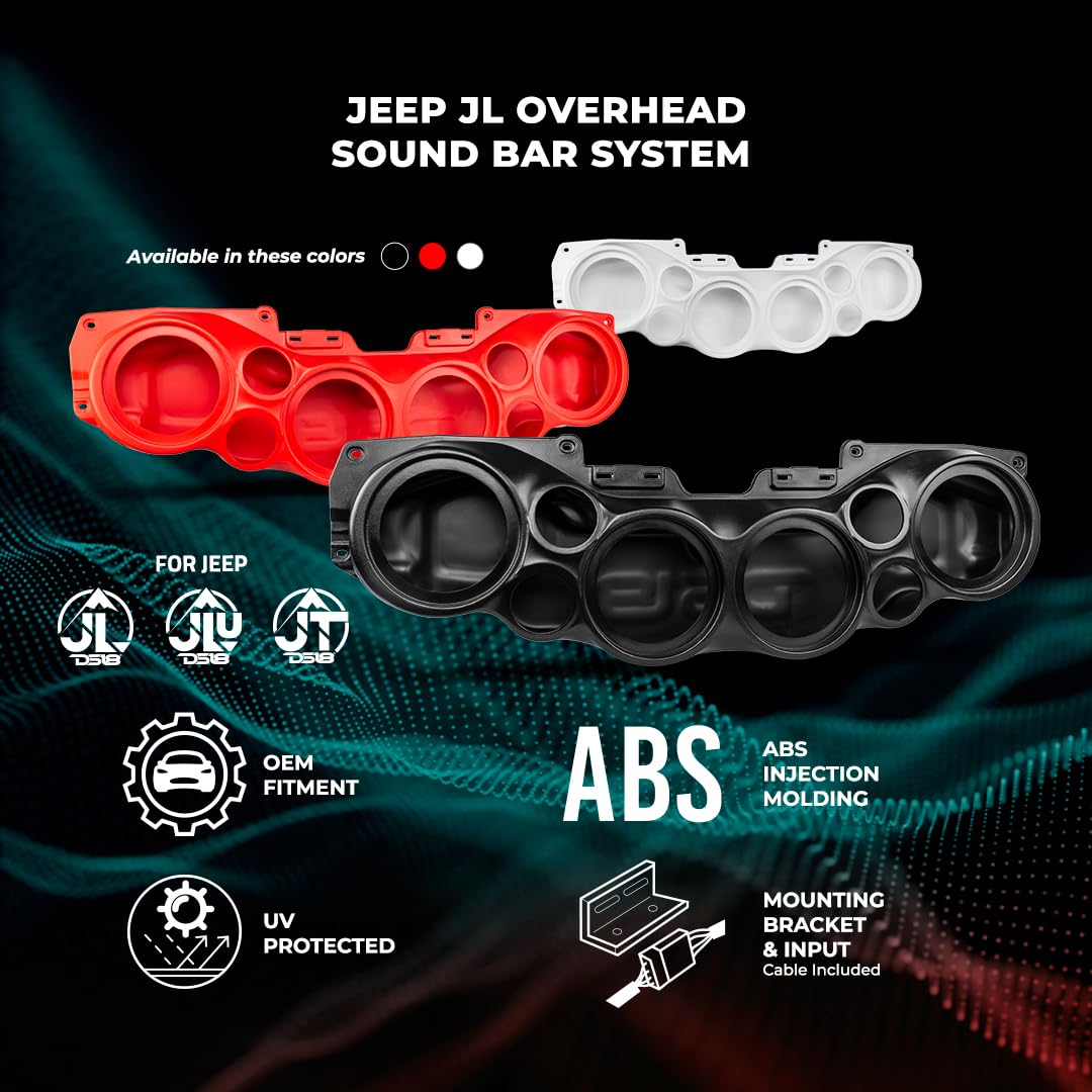 DS18 JL-SBAR Red Jeep Wrangler Overhead Soundbar for JL 2007-2021 Will Accommodate 4 x 8-inch Speakers, 4 x 1.75-inch Tweeters, (Red)