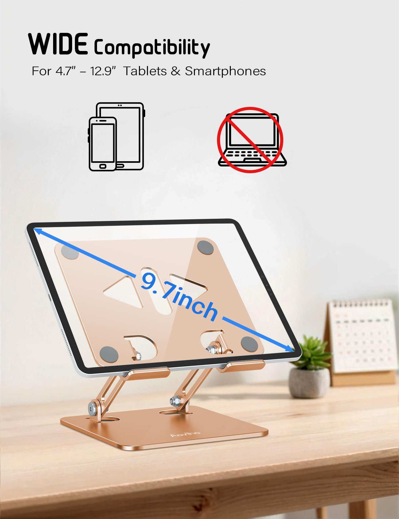 Aoviho Stojak na tablet na biurko, regulowany uchwyt na tablet, składany aluminiowy uchwyt na tablet biurkowy do iPada, Samsung Galaxy Tabs, Amazon Kindle Fire, wszystkie tablety (4-13 cali) (złoty)