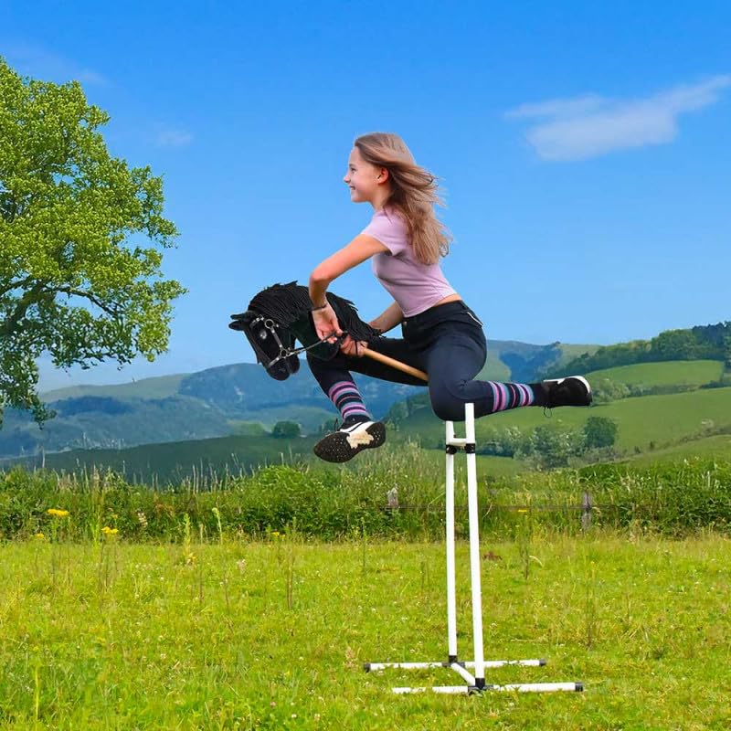 Hobby Horse schwarz A3, Vollstab Pferd mit Netz, Gebiss, Zügel, Halfter und blauer Insektenmütze, Pferdekopf Stab für Hobby Horsing Kinder und Jugendliche – Black Star