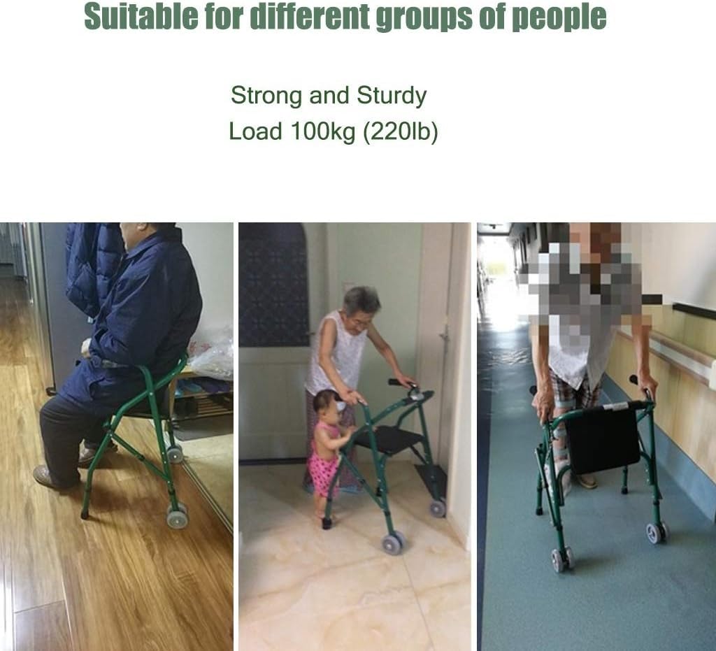 Deambulatore rollator a 2 ruote - Deambulatore da viaggio per adulti leggero, pieghevole e regolabile in altezza per anziani, deambulatore rollator con sedile, ausilio per la mobilità, telaio per la d