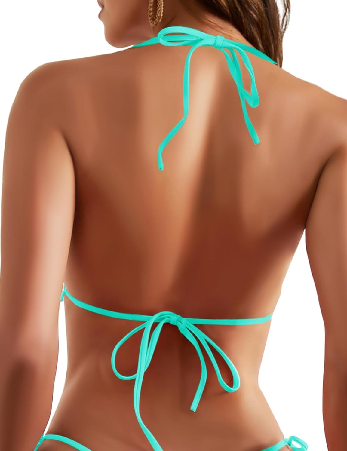 Women's Triangle Bikini Tops String Sexy Halter Push Up Padded Swimsuit Top - Image 4