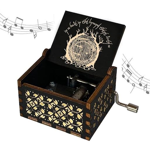 TopLucky - Caja de música con diseño de El Señor de los Anillos de madera negra grabada con manivela, juguete musical para cumpleaños, Navidad, Acción de Gracias | Ya disponible en tu tienda friki favorita! En mundofriki.es!