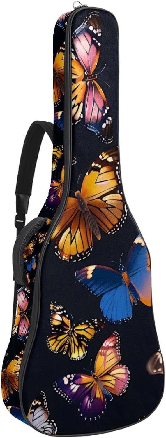 40 41 42 Inch Guitar Bags, Waterproof Padded Acoustic Guitar Case Backpack with Adjustable Shoulder Strap & Pockets, Butterflies Seamless Art Pattern