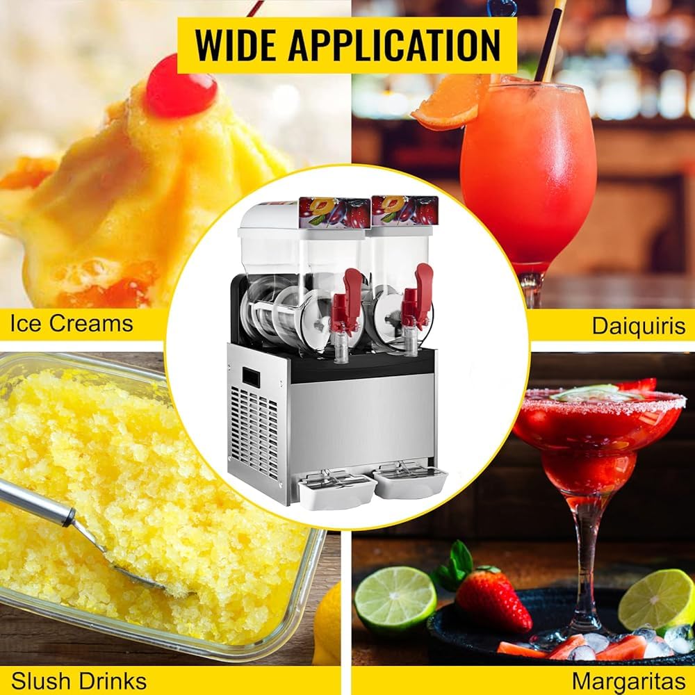 Macchina per Granita 2x3L Granitore Sorbettiera Elettrico Commerciale per Granita Bevande Vino Crema Caffè+(Size:15L x 2)