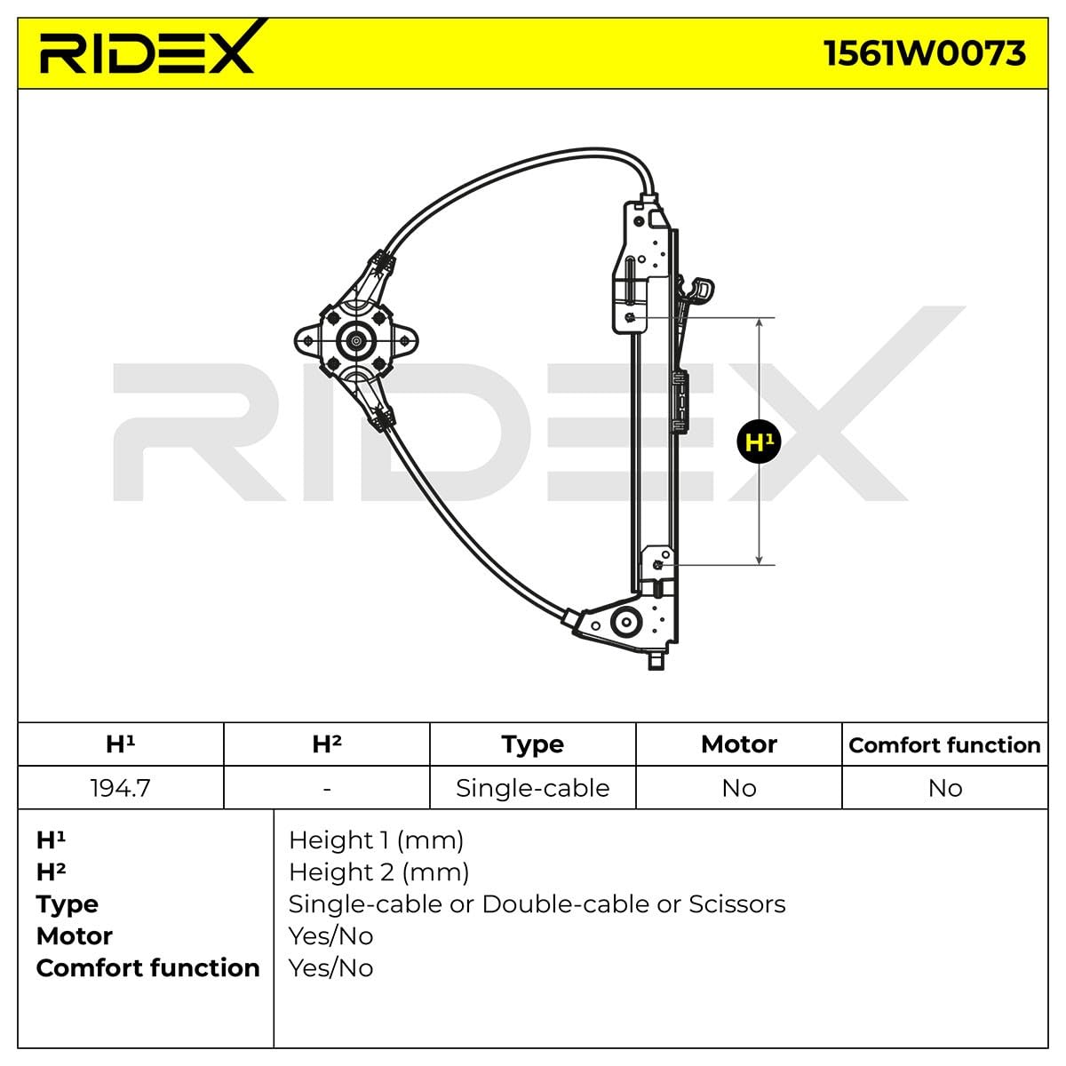 RIDEX Alzacristallo manuale Posteriore Destra per FIAT GRANDE PUNTO 199