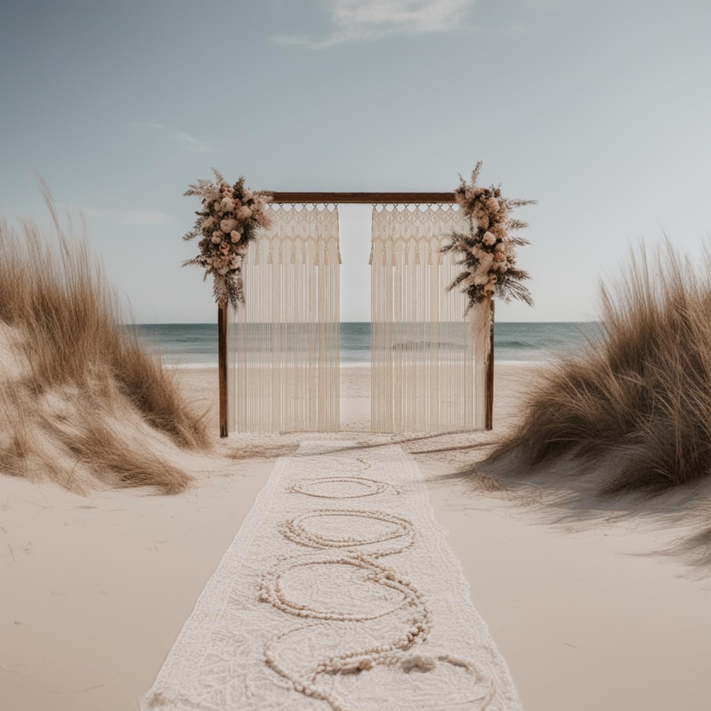 Cozyor Rideau de Porte en macramé - Style bohème - 132 x 200 cm - Séparateur de pièce - Tenture Murale et décoration - Beige - pour Arches de Mariage, Salon, Balcon - Fabriqué à la Main