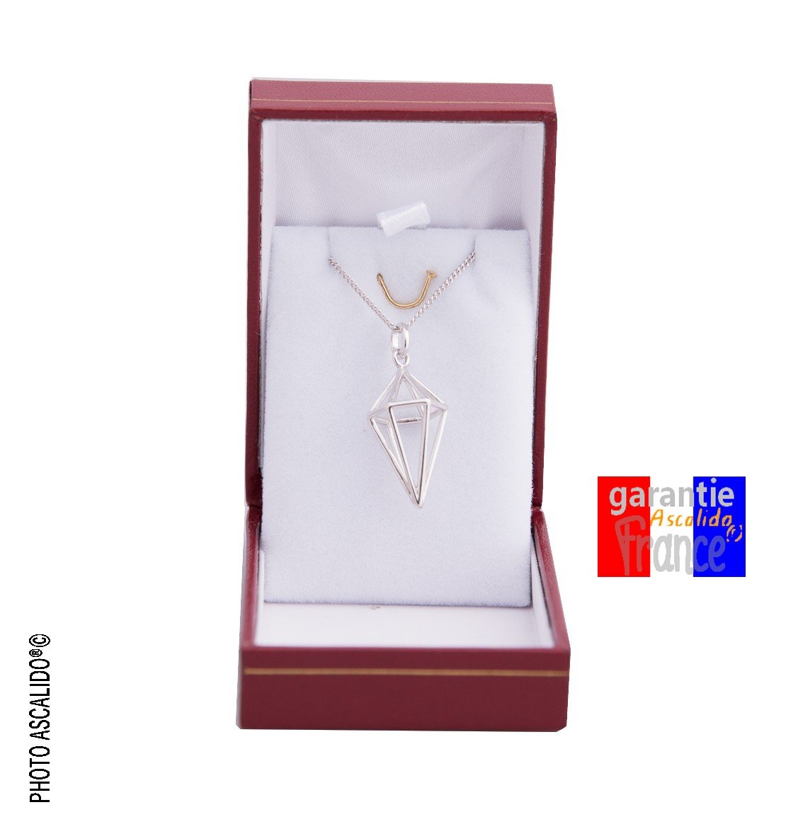 collier 45cm - pendule diamant - chaine et pendentif pyramide en argent massif 925 avec boite - idée cadeau femme