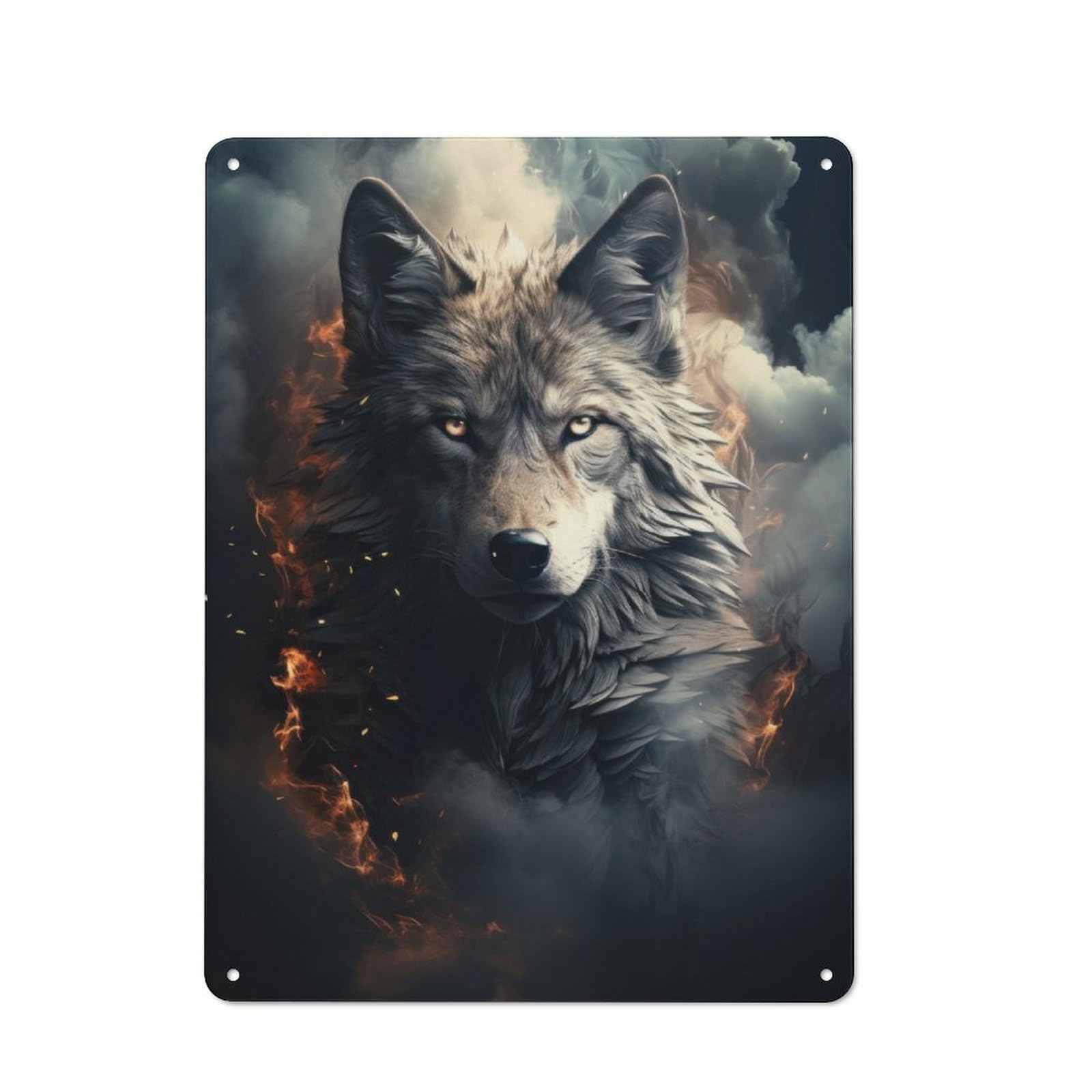 Junmoney Wolf On Dark Retro Metal Wall Sign 40X30cm With For Garage Wall, Suited To Garage Decor Collectors