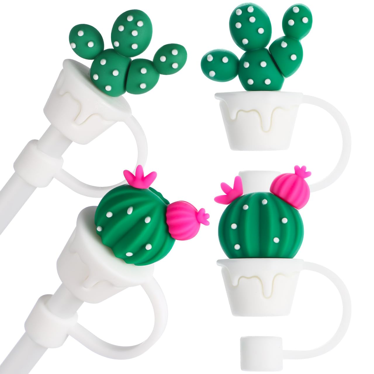 4pcs Cactus Straw Plugs - Reusable Straws Toppers Drinkings Cover Kitchen Accessories for Water Tumbler, Compatible with 6-8Mm Tumblers Caps