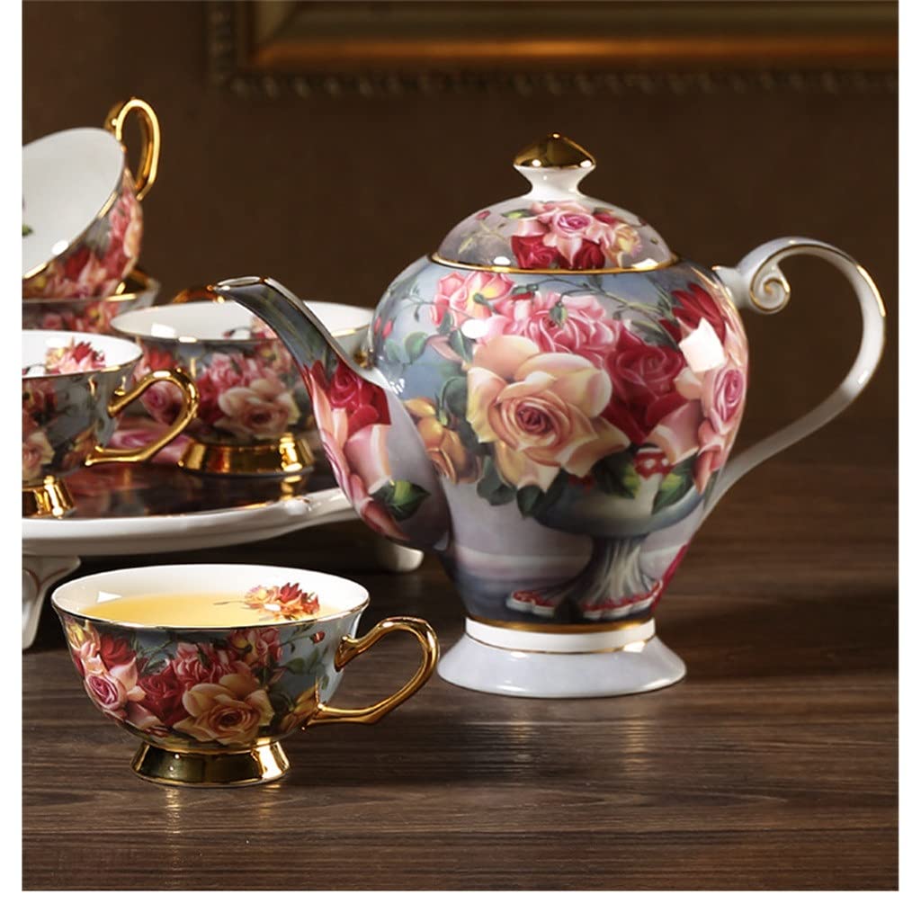 Klasyczny zestaw do kawy z porcelany kostnej w kolorze róży, zestaw do popołudniowej herbaty, ceramiczna filiżanka do kawy i filiżanka do herbaty w pudełku prezentowy,