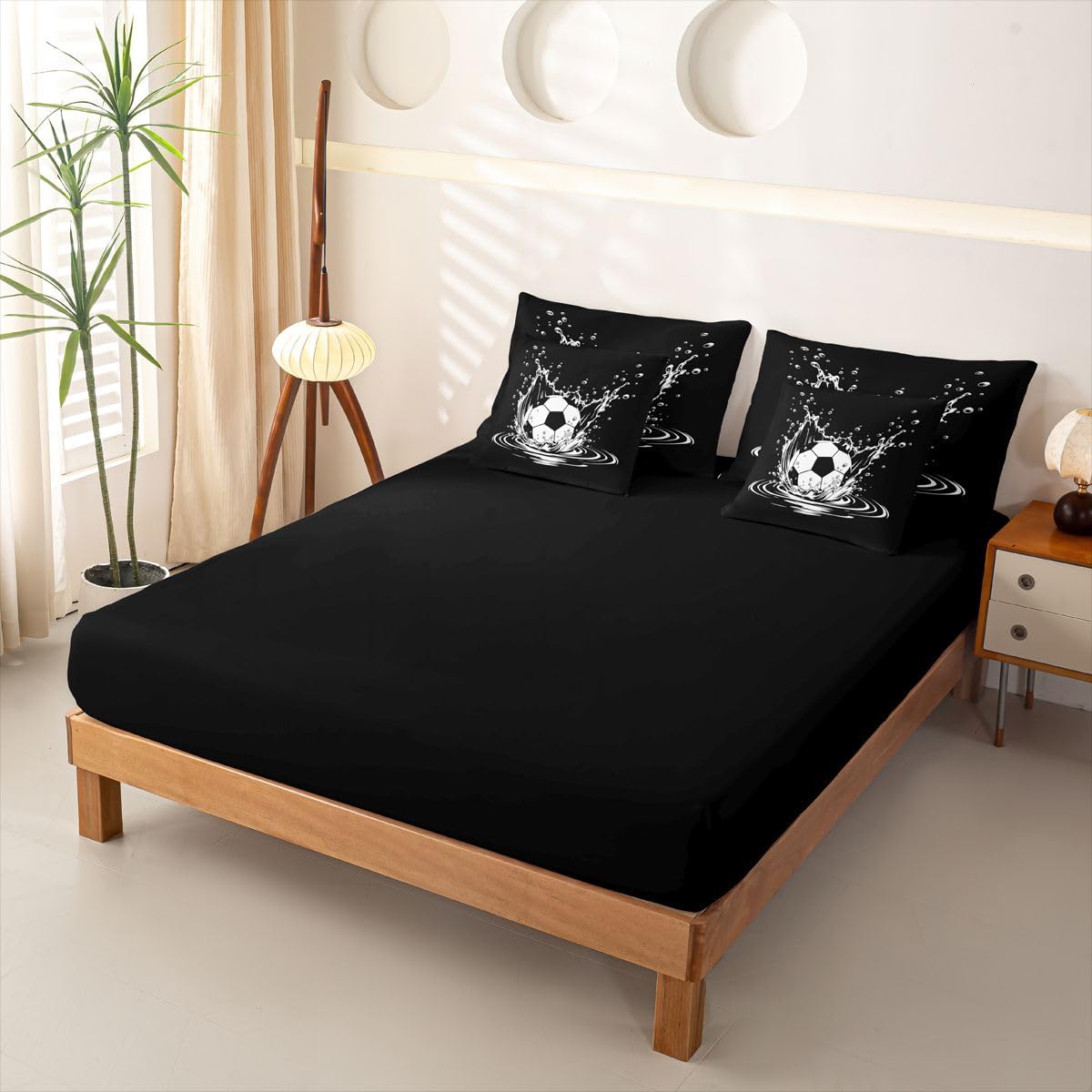 Loussiesd Juego de ropa de cama de 7 piezas para niños y niñas, juego de ropa de cama con funda de edredón, sábanas, fundas de almohada, fundas de cojín, tamaño doble, diseño de fútbol