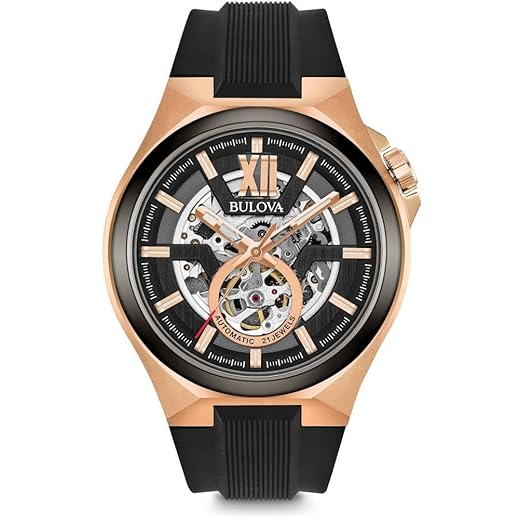 Bulova Relógio masculino de aço inoxidável com pulseira de silicone, preto, 27 (modelo: 98A177)
