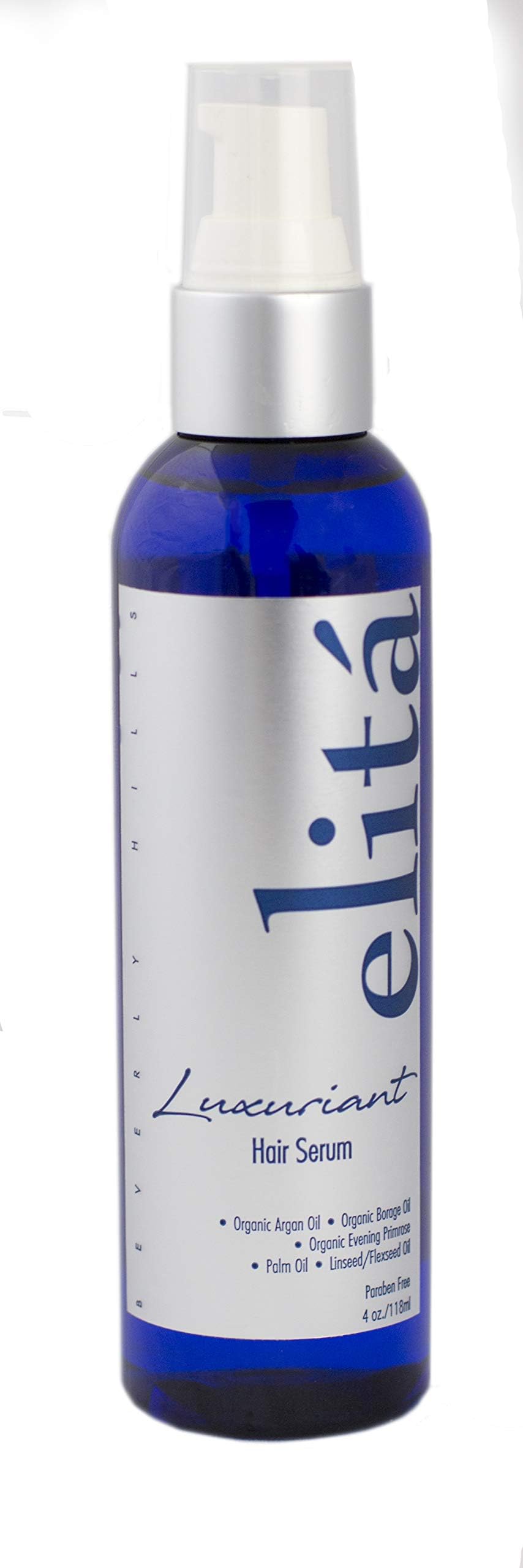 (Official) elita Beverly Hills 4oz LUXURIANT (Non-Greasy) OIL SERUM For Soft Smooth Silky Hair: | Includes 5 Oils | Argan | Borage | Evening Primrose | Palm Seed | Linseed | Made in USA
