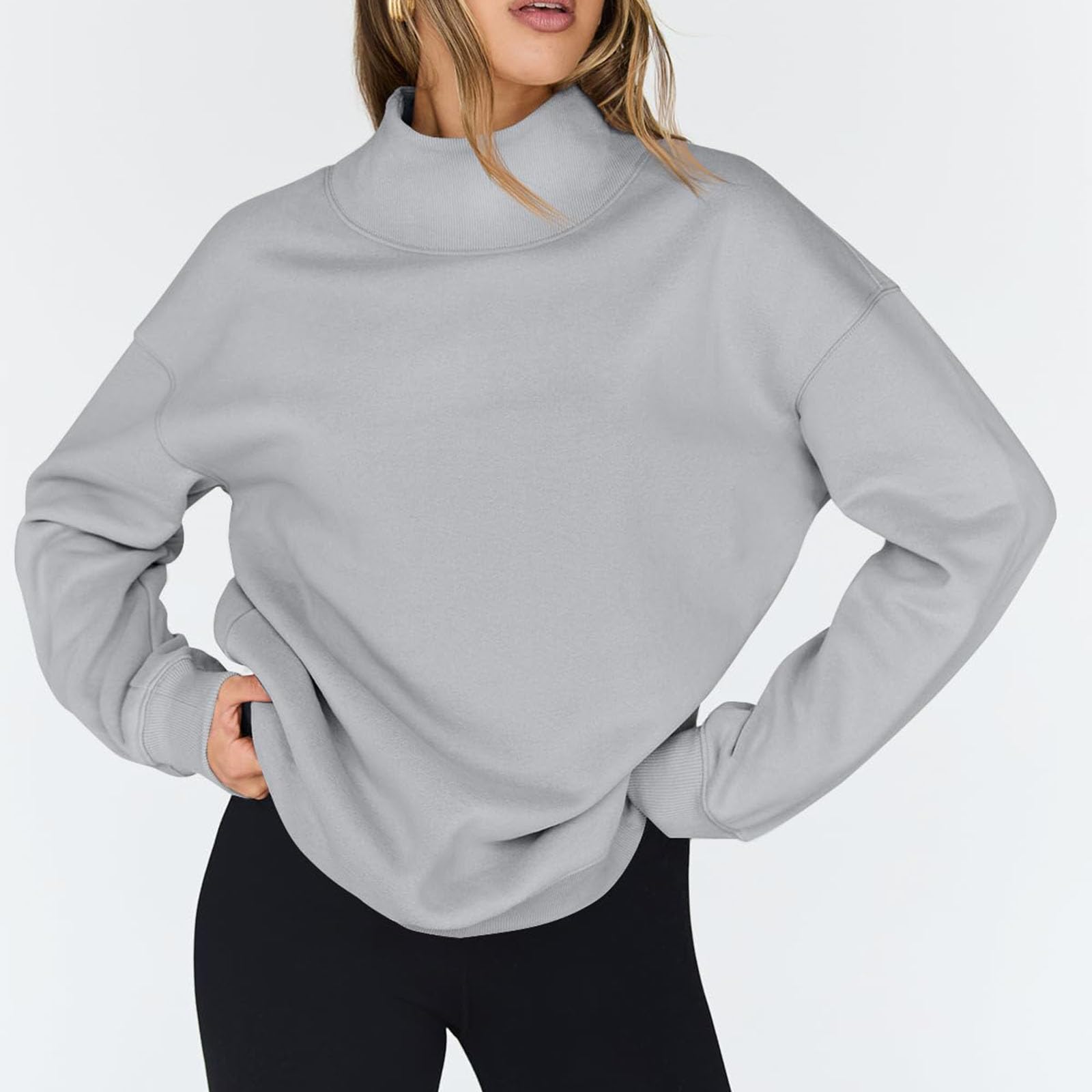 Jesienna bluza damska Oversize i lekka bluza z golfem (czarna, XL)