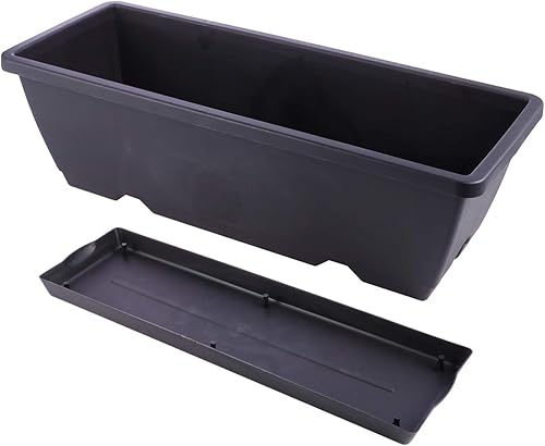 Maceta rectangular de plástico con orificio de drenaje, maceta duradera para balcón, oficina, ideal para rosas, lirios, cactus, más canal de