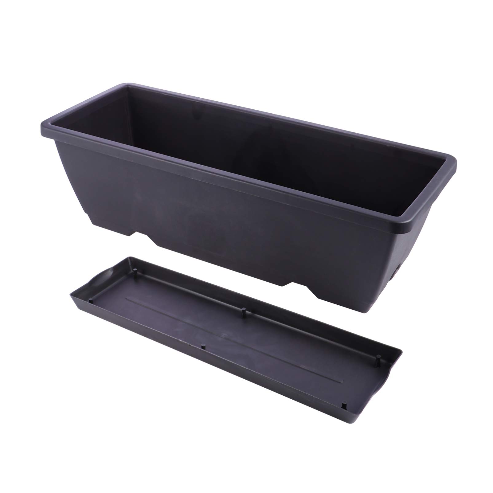 Pot de fleurs rectangulaire GANAZONO en plastique noir avec drainage pour jardin