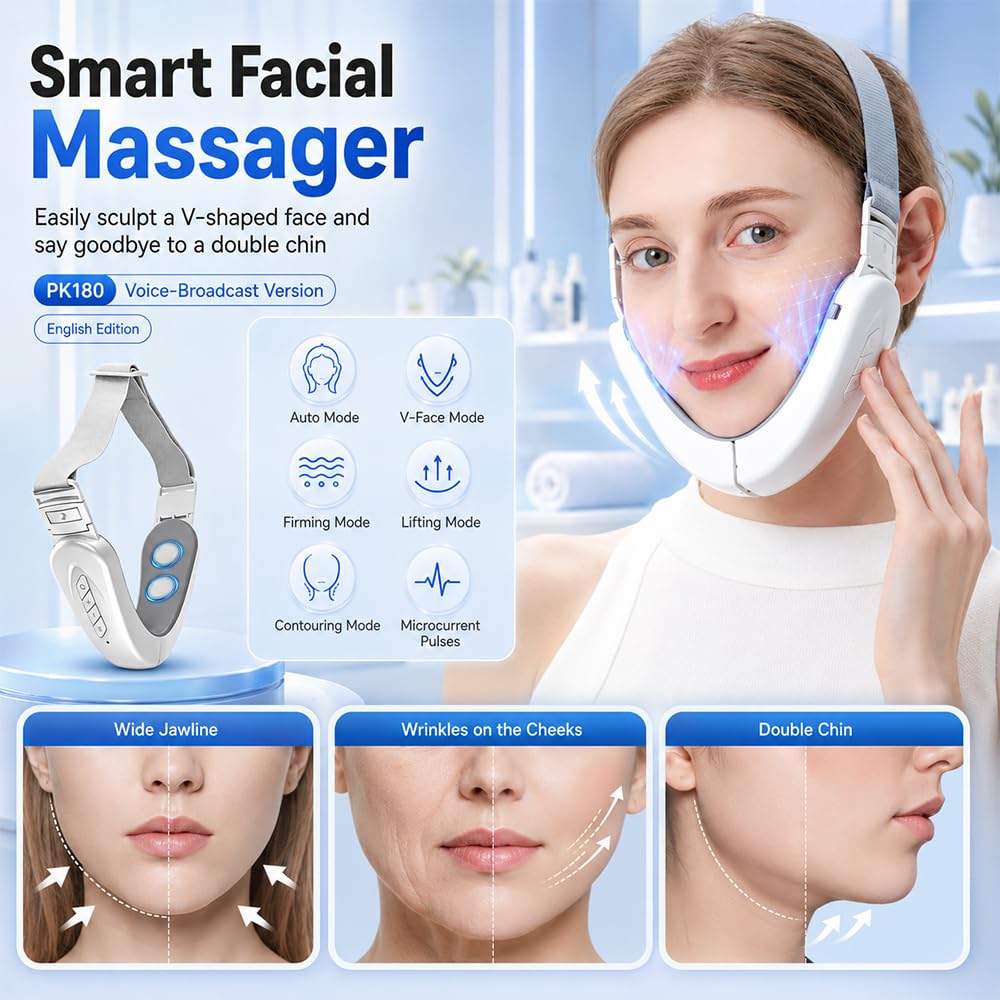 Elektryczne urządzenie do masażu twarzy V, urządzenie do masażu twarzy przed podwójnym podbródkiem, urządzenie EMS do liftingu twarzy, 6 trybów V Face Beauty Meter do redukcji podwójnego