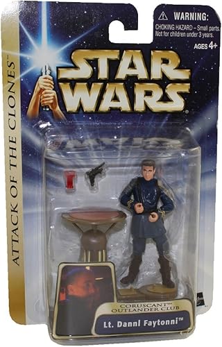 Star Wars Attack of the Clones Coruscant Outlander Club Teniente Dannl Faytonni con soporte de mesa de bar, vidrio y lanzador