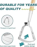 Vista 3 de Hula azada de estribo mini para acción de deshierbe/azada de bucle, herramienta de jardín de azada de 16 pulgadas, mango de madera dura, empujar