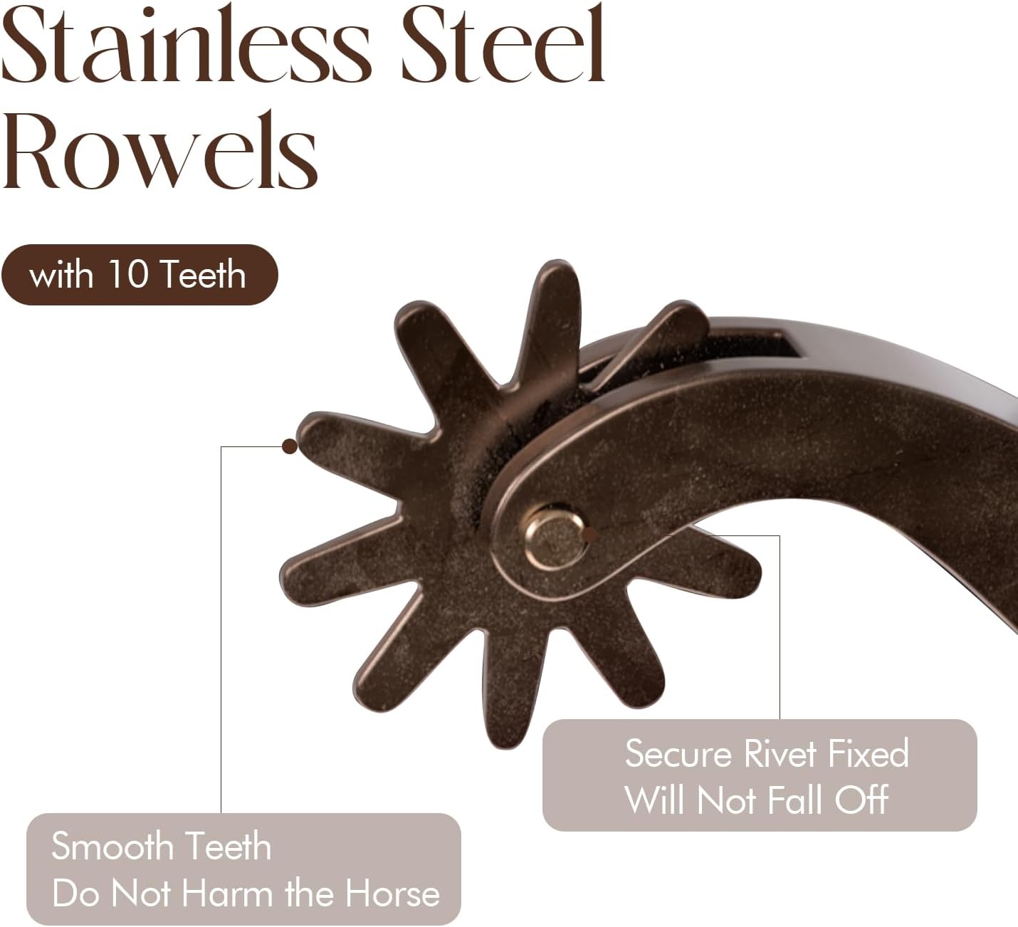 Western Cowboy Spurs, 1 Pair Horse Spurs with Rowels, Antique Horse Boot Spurs with Hand-Carved Decoration for Adult Equestrian