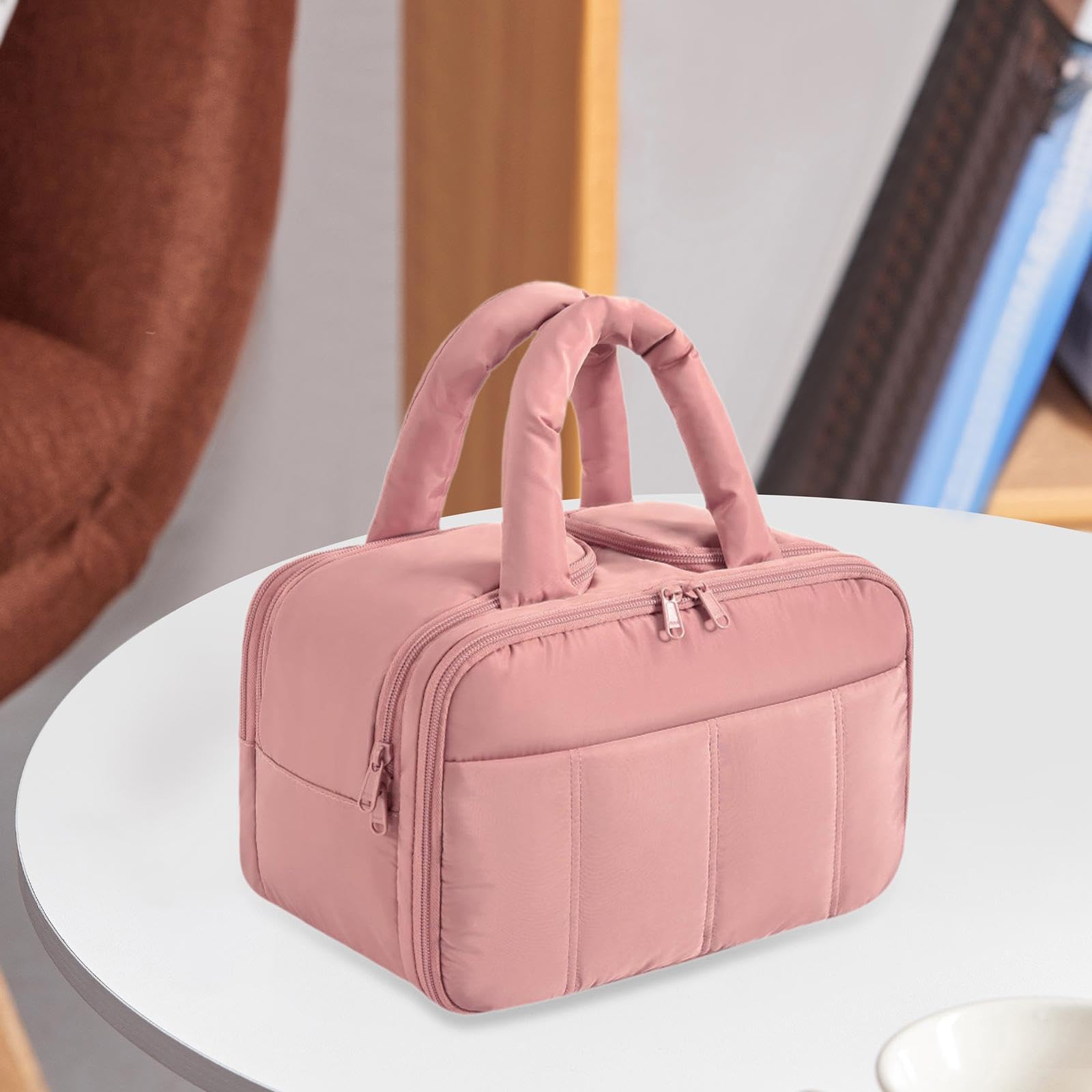 Travel Borsa Da Toilette Compatta Organizzatore Cosmetico Borsa Trucco Pouch con Zipper Materiale Poliestere Adatta a Casa Viaggi Bagno Vacanza, Rosa