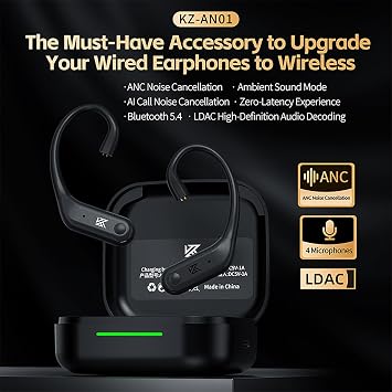 CCA KZ AN01 Active Noise Cancellation Wireless IEM Bluetooth Adapter, Bluetooth 5.4 Module, 40Hrs Playback Sport Earhook for KZ ZS10 PRO/ZSN Pro X/AS16 PRO X/Castor/EDX Pro, CRA/C12(0.78mm Pin)