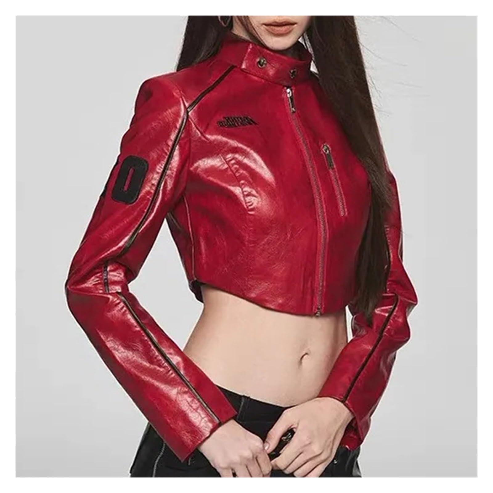 Veste De Moto Slim En PU Avec Patch Lettre Y2K