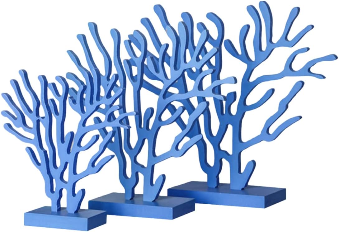 Happyyami Mediterranean Style Wooden Statue Coral Ornaments Decorations for Bedroom Beach Wall Decor Party Supplies