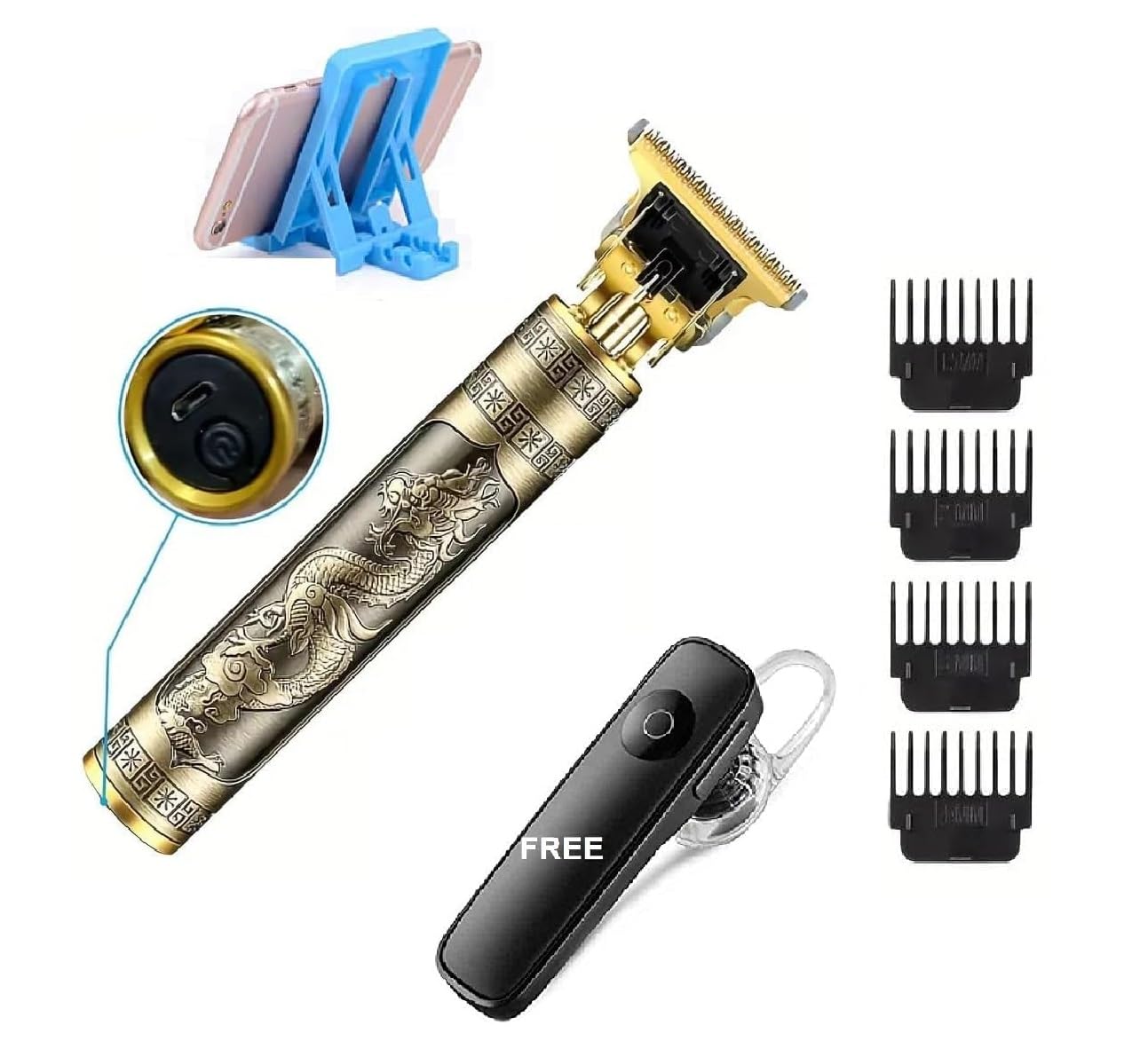 Professional Hair Trimmer For Men –Golden Body,Cordless,4 Guide Combs,USB Rechargeable,Men'S T9 Golden –Zero Gap Beard & Hair Clipper With Guide Combs & Brush Plastic Gold (pack-3)-image-48