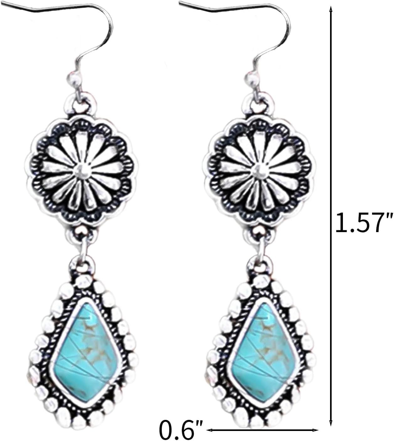 Western Earrings Jewelry for Women Vintage Concho Earrings Oval Turquoise Dangle Earrings Country Concert Outfits Concho Jewelry Gift A4:Oval-Turquoise-Vintage Silver image 6 of 6 B0D5GJ2MDS