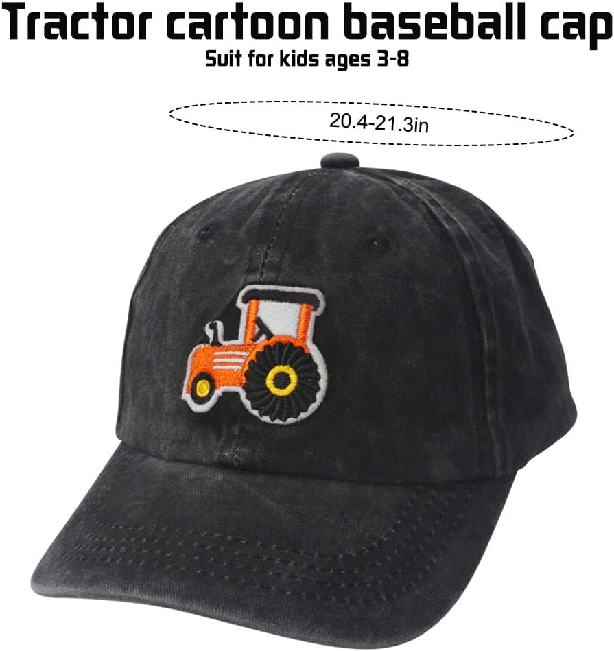 Cute Farm Tractor Embroidery Baseball Cap for Boys Girls Vintage Washed Distressed Adjustable Funny Dad Hat
