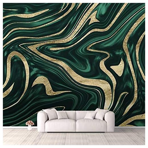 Emerald Green Black Gold Marble 1 Decor Art Wallpaper Self-Adhesive Removable- 69” x 98.4” Peel and Stick Wall Mural Decorative Wall Living Room Kitchen Liner Vinyl