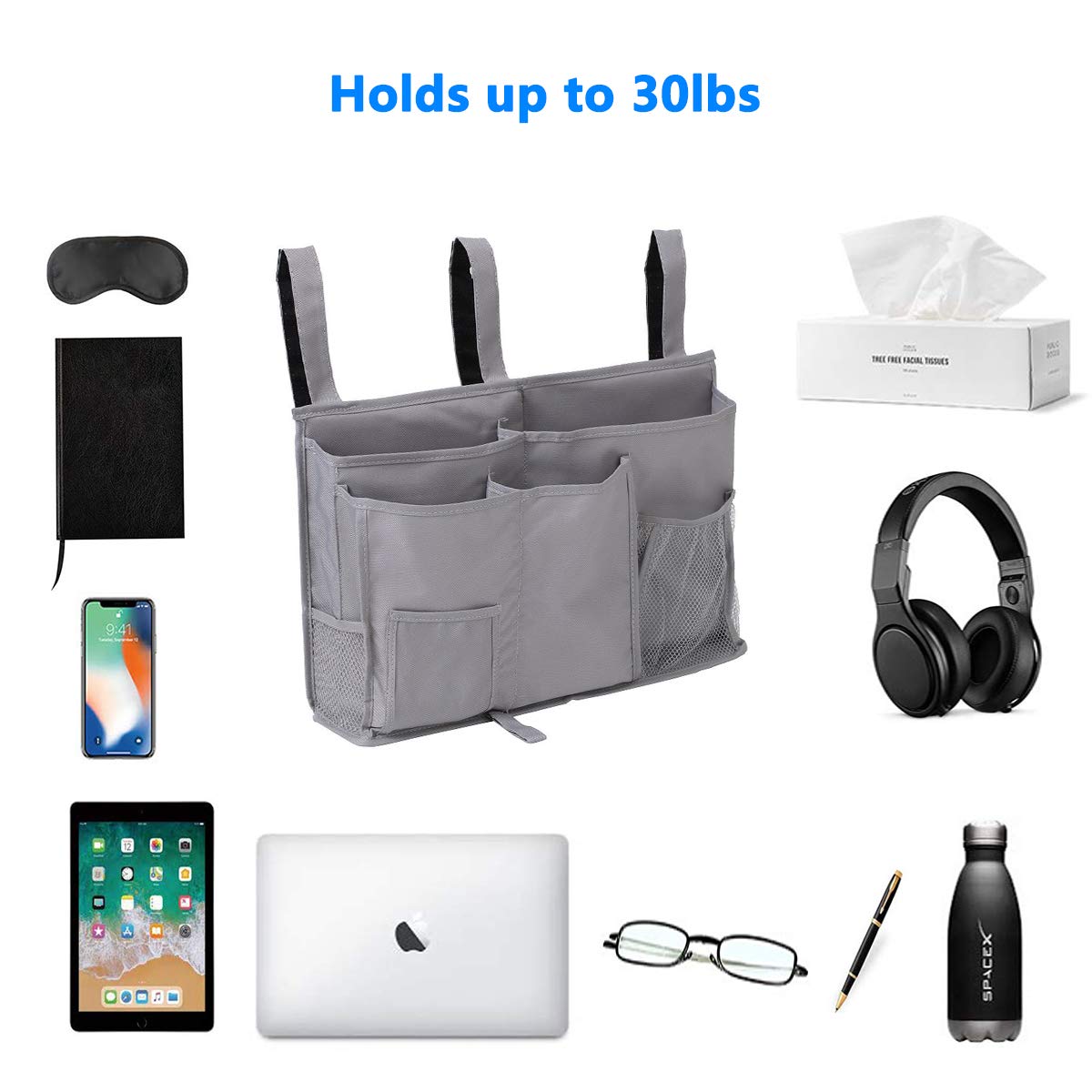 Tasche Da Letto Appendibili Organizer Portaoggetti Con Ganci - Bianco, 33x12x11 Cm, Per Letto, Scrivania E Cucina - 5