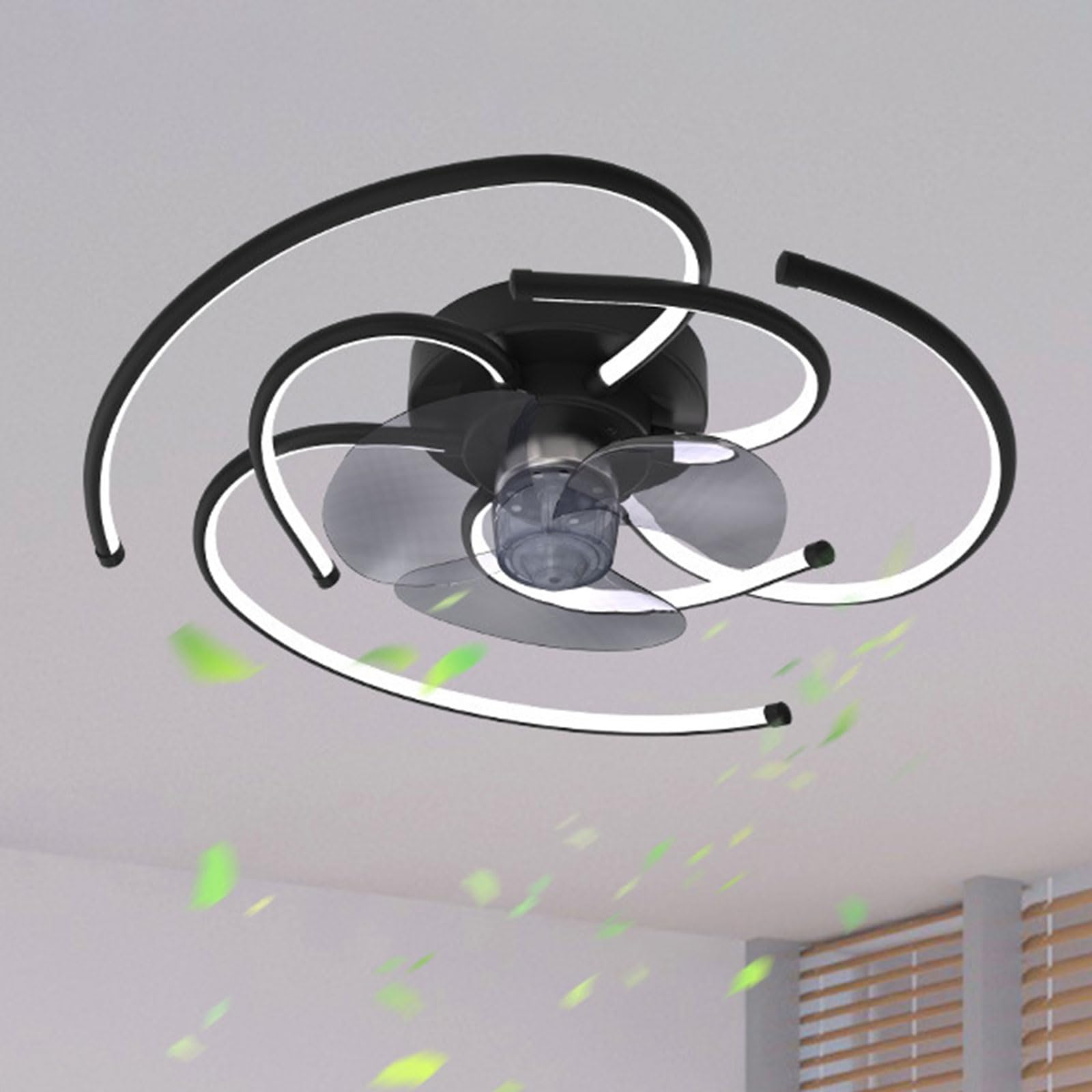 SXDMOUBK Modern Black Ceiling Fan with Light 3 Wind Speeds Mute 40W LED Indoor Dimmable Lights Lighting for Living Room Dining Bedroom Lounge