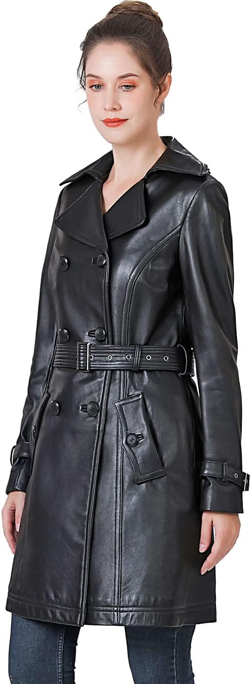 BGSD Women Ella Belted Lambskin Leather Trench Coat