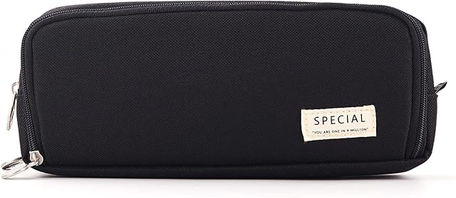 DINGRISI Big Capacity Pencil Bag with 3 Compartments, Big Capacity Aesthetic Pencil Case for Girls, Portable Office Stationery Handheld Pen Pouch, School Supplies for Students, Black