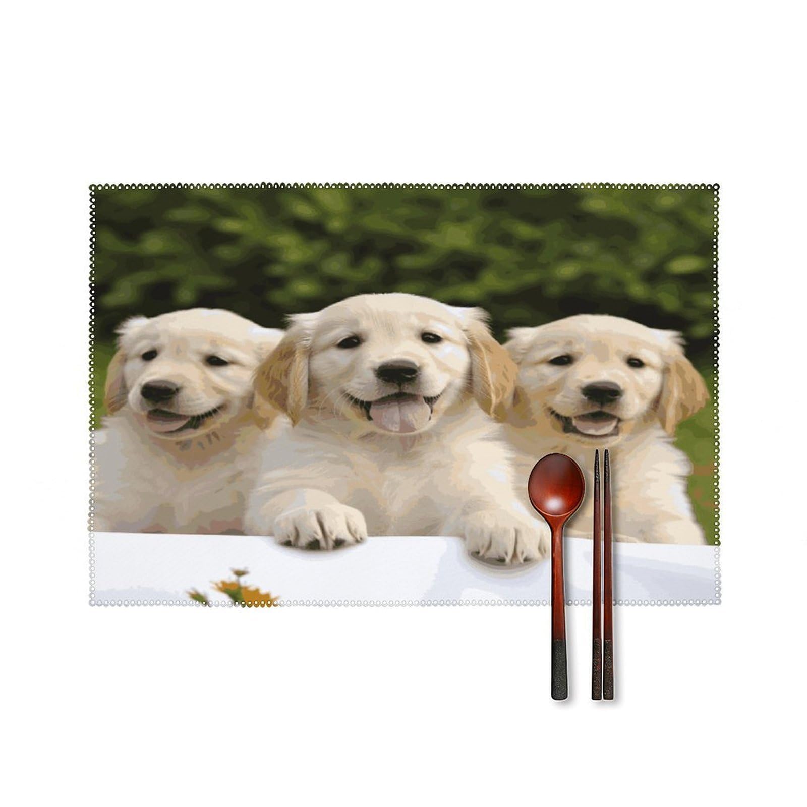 Fekiloot Style Golden Retriever Puppies Placemats Set Of 6,Table Mat