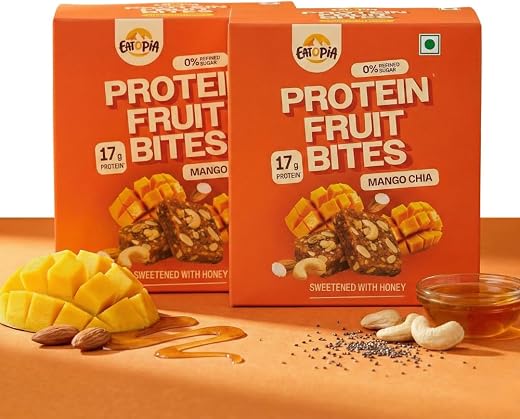 Eatopia Mango Chia Protein Bars without Sugar | 17g Protein per 100gm | No Preservatives & Refined Sugar | Dry Fruits Ener...