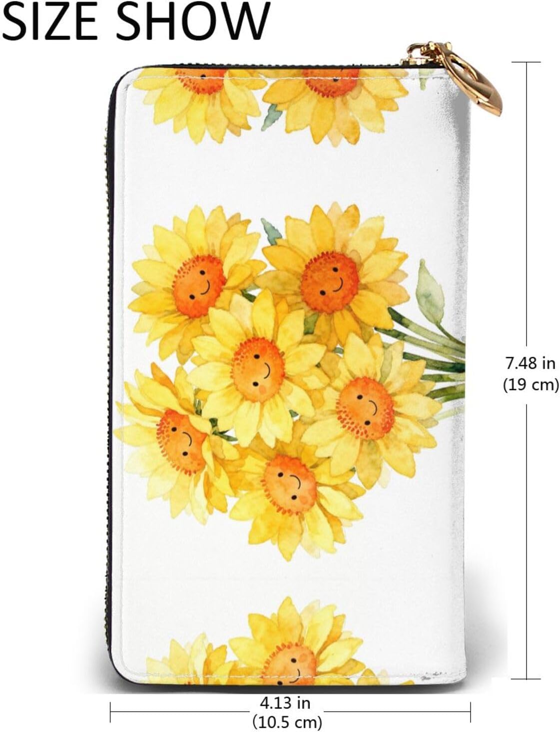 Smiling Sun Bouquet Long Zip Around Wallet for Women, Large Capacity RFID Leather Wristlet Wallet with 12 Card Slots Coin Purse, Fashion Clutch Purse with Wrist Strap